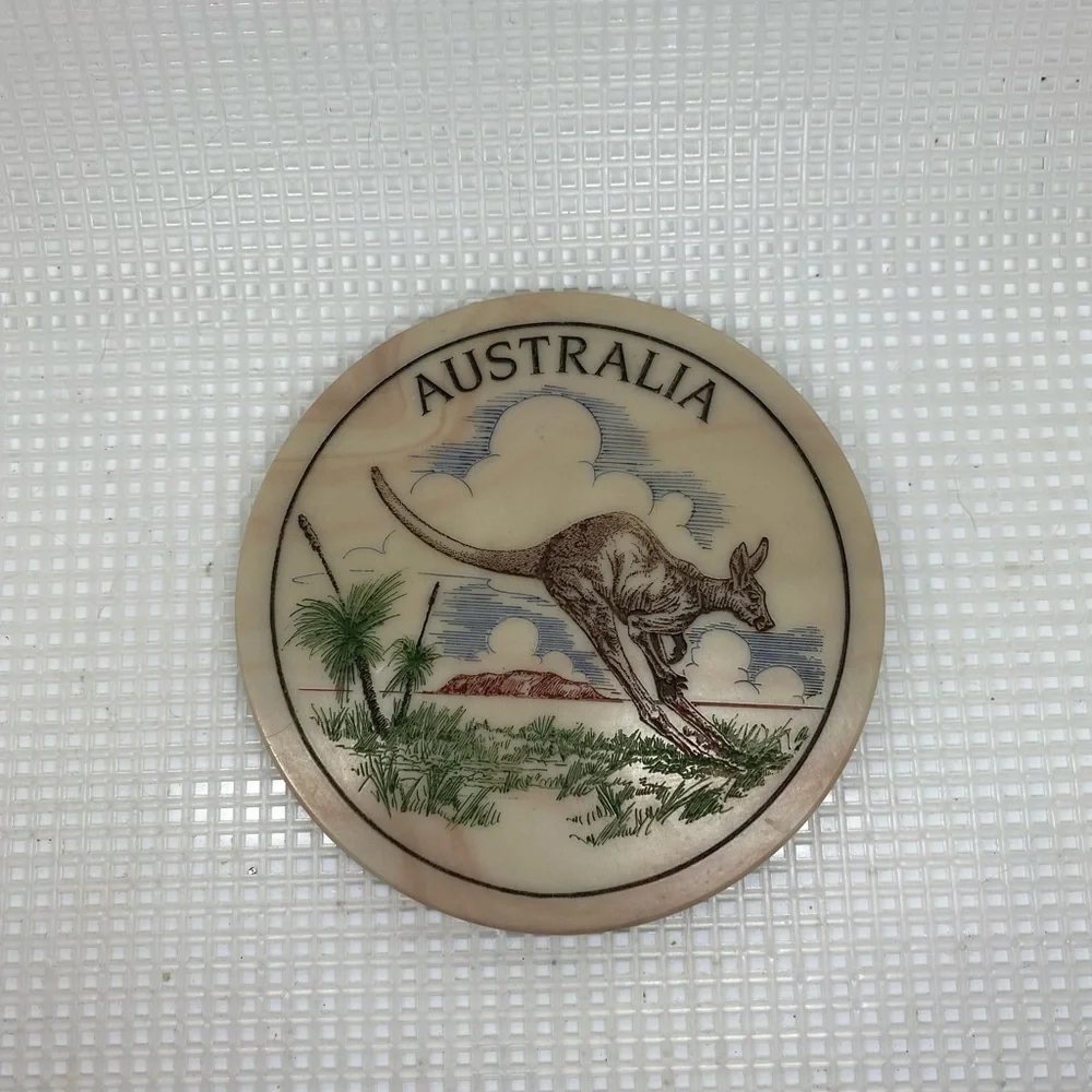 Marbcraft Coaster Handcrafted Marble Etched Kangaroo Souvenir Vintage Outback.